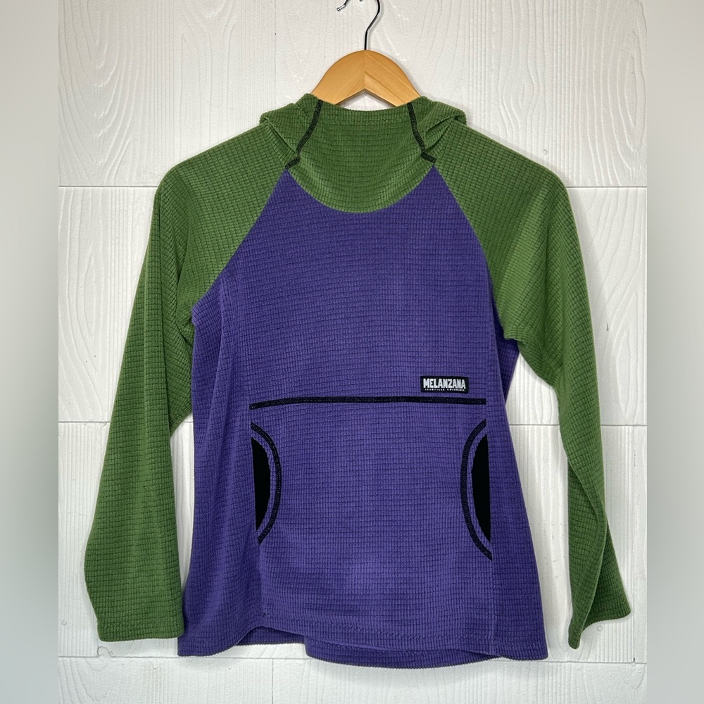 Melanzana Green and Purple Kids Hoodie Size large.